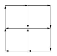 Et stortkvadrat der sidelengdene er to fyrstikker og ved hjelp av fire fyrstikker er det store kvadratet delt i fire like store små kvadrater.